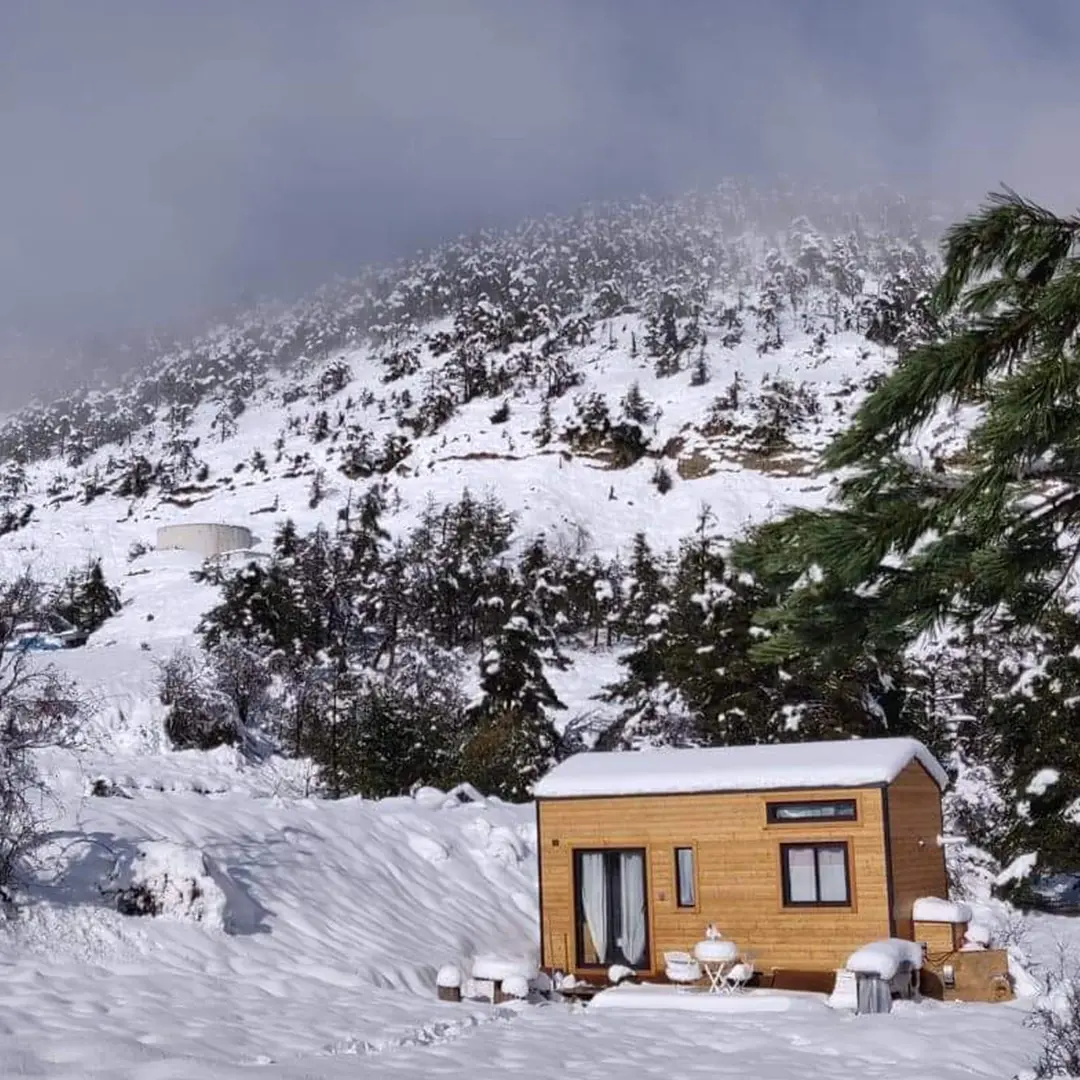 Tiny House Colibri en hiver sous la neige