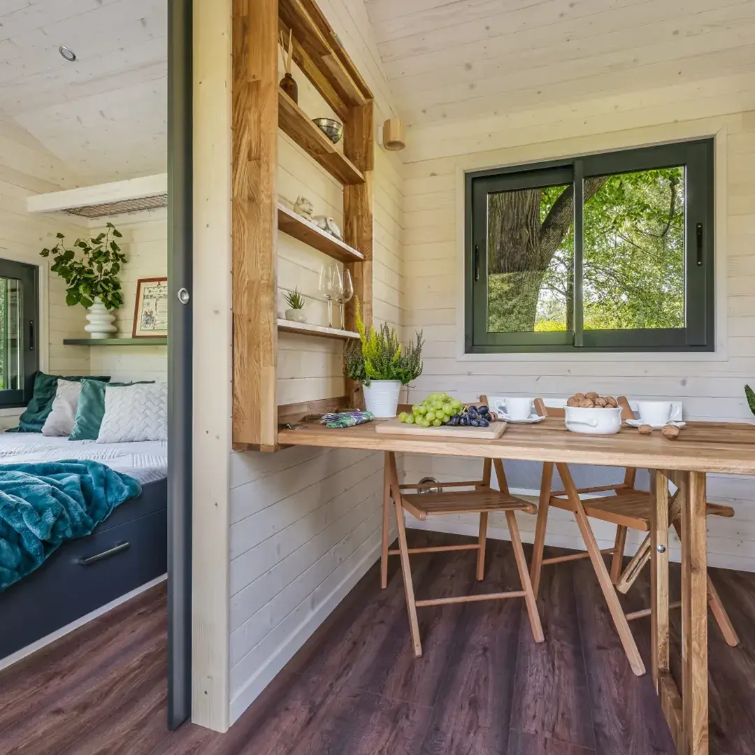 Vue de l'intérieur de la tiny house Kangourou